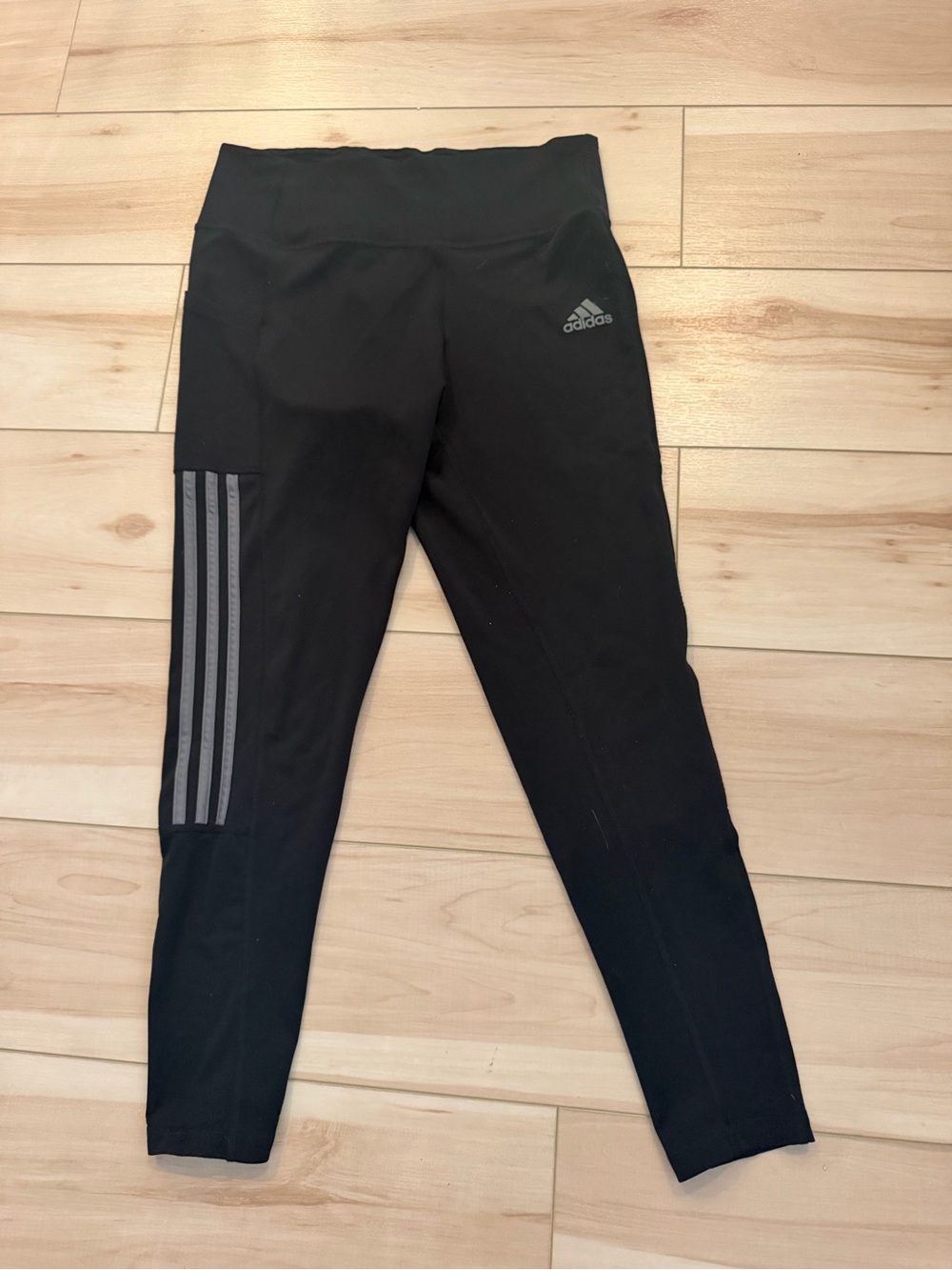 adidas Black Leggings with Gray Side Stripes and pockets